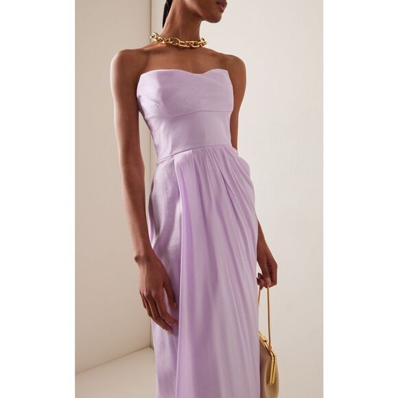 NWT Lela Rose Draped Satin-Crepe Strapless Gown Size 6 $2490 - Picture 3 of 12